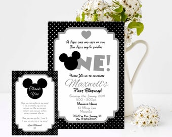 Mickey Mouse 1st Birthday Invitation  Birthday Invitation,  Edit and Print your own Invitation