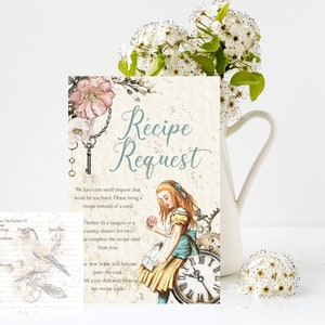 Alice im Wunderland Rezept Anfrage Karte, Rezept-Karte, Brautdusche, Hochzeit, Küchentee, INSTANT DOWNLOAD