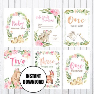 Baby Milestone Cards, 4x6 Cards, Baby Animals with mum, Photo Props, INSTANT DOWNLOAD