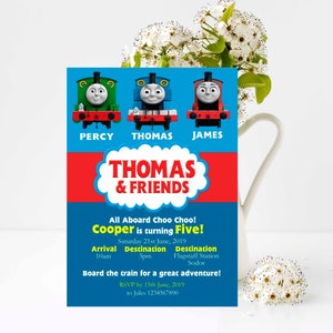 Invito di compleanno del treno Thomas & Friends Invito di compleanno, modifica e stampa il tuo invito