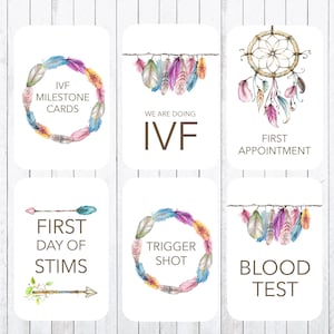 IVF Fertility Milestone Cards, Cartes 4x6, Plumes, Capteur de rêves, Imprimez le vôtre, TÉLÉCHARGEMENT INSTANTANÉ