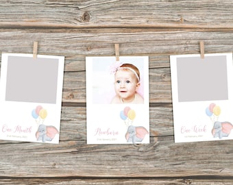 Fotobanner, banner 1e verjaardag, mijlpaalbanner, 2 formaten, olifant, bewerk en print je eigen banner.