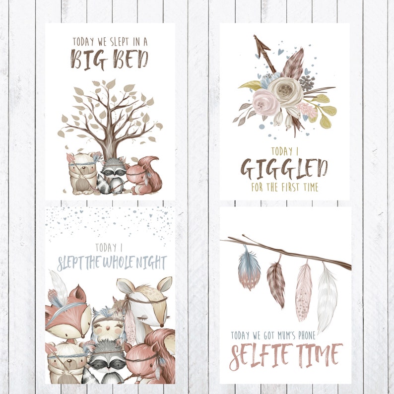 Twin Baby Milestone Cards 4x6 Cards Woodland Animals Print - Etsy