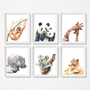 Stampa della cameretta degli animali della giungla, a colori o in bianco e nero. Cornici non incluse.