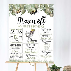 Where the Wild things are Birthday Board, 1st Birthday, Edit and Print your own Chalkboard