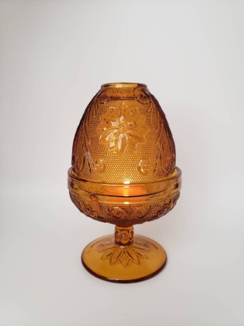 Vintage Amber Fairy Lamp Sandwich Glass Candle Holder Image 0