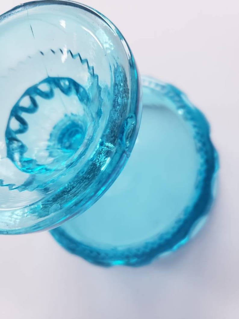 Vintage Blue Indiana Glass Kings Crown Thumbprint Footed Bowl Compote Candy Dish Nut Dish Centerpiece FREE SHIPPING