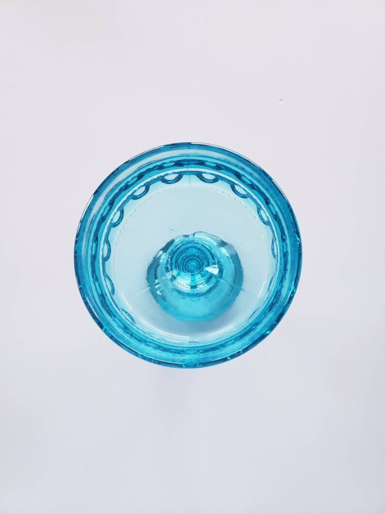 Vintage Blue Indiana Glass Kings Crown Thumbprint Footed Bowl Compote Candy Dish Nut Dish Centerpiece FREE SHIPPING