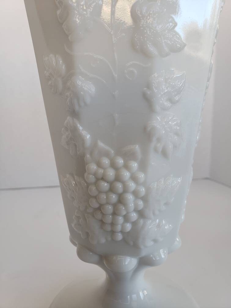 Vintage White Glass Vase Harvest Grapes With Pedestal FREE Etsy