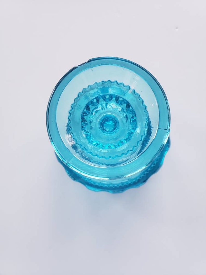 Vintage Blue Indiana Glass Kings Crown Thumbprint Footed Bowl Compote Candy Dish Nut Dish Centerpiece FREE SHIPPING