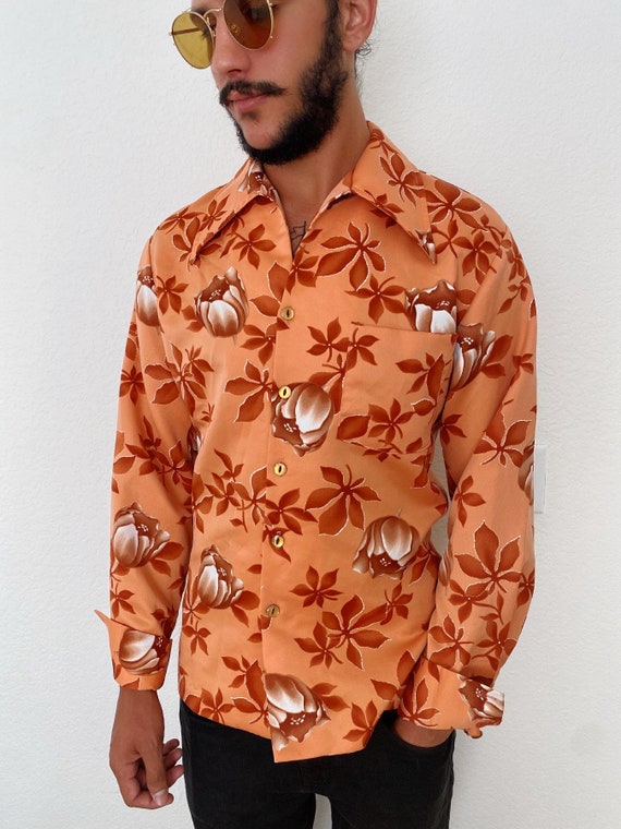 70s Hawaiian Floral Polyester Button Up