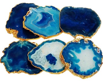 4-4.73, Set of 2, with Bumpers & Coating Geode Stone Slices with Natural Marble & Quartz Crystal Accent for Table Decor LARGE TEAL/BLUE AGATE COASTERS 4-4.73, Set of 2, with Bumpers & Coating Geode Stone Slices with Natural Marble & Quartz Crystal Accent for Table Decor LARGE TEAL/BLUE AGATE COASTERS