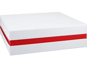 Premium+ Geschenkbox - Geschenkverpackung Made in Germany (Weiß, Rot, Weiß) 21x6x21 cm