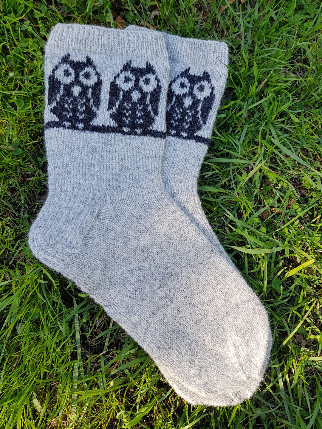 Handknitted 100 Wool Socks Owl Design Etsy