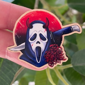 FanArt wooden pin button - Ghost - Scream - Ghosty - face