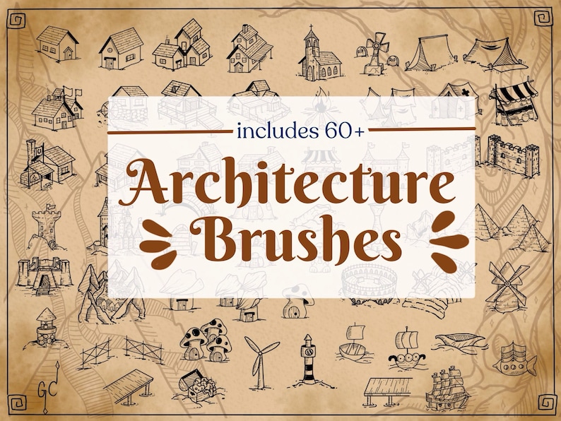 Example of architectural stamps in 130+ brush pack for Procreate. Map making tools for Procreate for Dungeons and Dragons D&D players