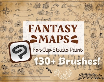 Pędzle Clip Studio Paint Fantasy Map: ponad 130 ręcznie rysowanych stempli (wersja cyfrowa do pobrania)
