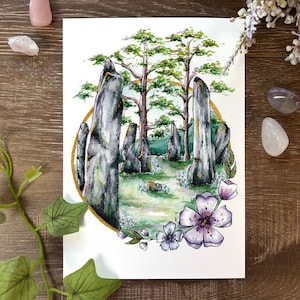 Craigh na Dun Scottish Highlands Fine Art Print - landscape stones watercolour illustration, Outlander inspired artwork