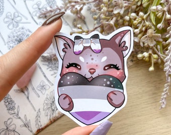ASEXUAL Cat LGBTQI+ Pride sticker x1 - Journal, scrapbook, laptop sticker rainbow cute cat holding heart [Matte or Holographic]