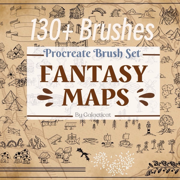 Fantasy Map Brush Pack for Procreate || 130+ Stamps for D&D, Tabletop Games, Cartography, Map Making, World Building