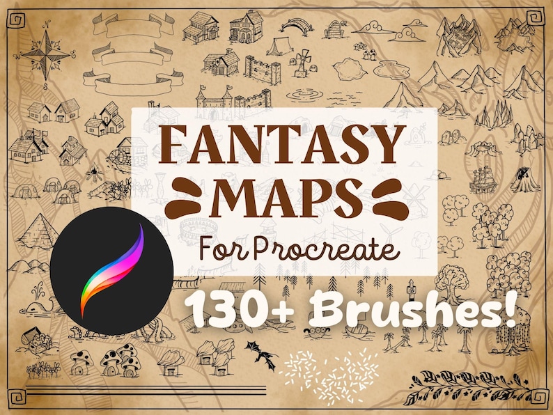 Procreate Fantasy Map Brushes: 130+ Hand-Drawn Stamps (Digital Download) image 1