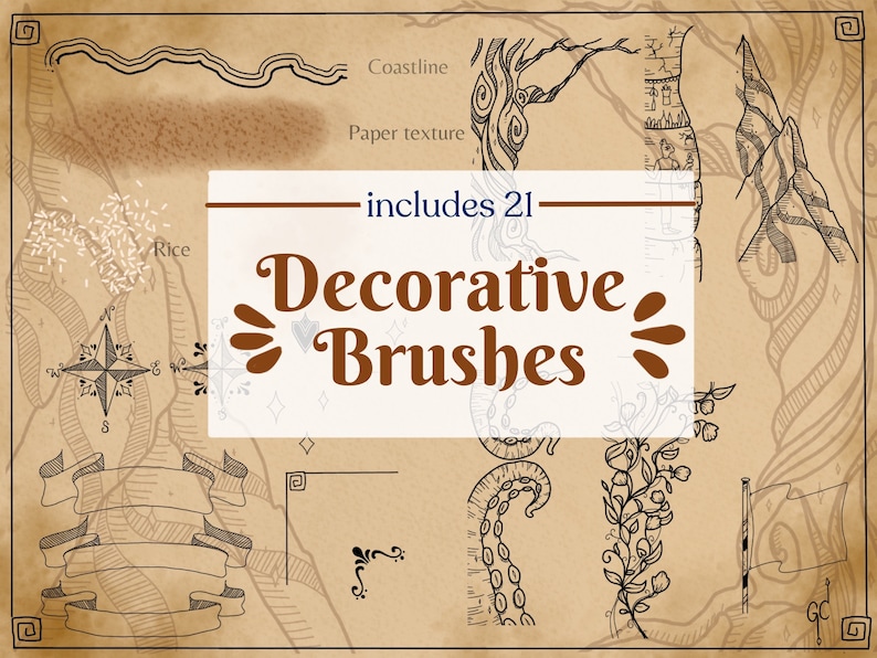 Example of decorative stamps in 130+ brush pack for Procreate. Map making tools for Procreate for Dungeons and Dragons D&D players
