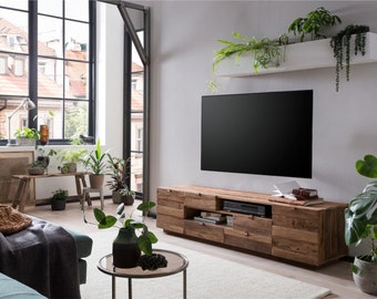 Woodkings TV-Bank Old Wood 180cm Altholz Lowboard TV-Möbel Wohnzimmer Landhausstil mit Türen und Schukästen Unikat