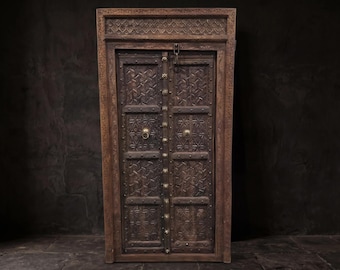 Scheunentor Ornamente Tempeleingangstür Holztür geschnitzte indische Tür Unikat Einzelstück Antik Doppeltür Boho Vintage Altholz
