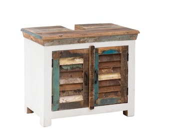 Woodkings Waschbeckenunterschrank Perth Unterschrank Badschrank Massivholz Bad Badezimmer recyceltes Hartholz Shabby Chic Vintage Look