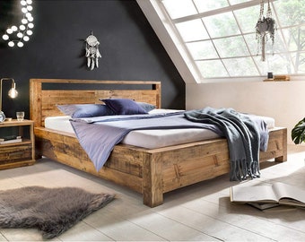 Woodkings Bett 180x200 Havelock Doppelbett recycelte Pinie rustikal Schlafzimmer Massivholz Design Ehebett Massive Naturmöbel Echtholzmöbel