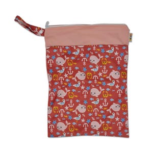 Medium Waterproof Wet Bag with Zip 30 x 40cm - Pink Whales image 1