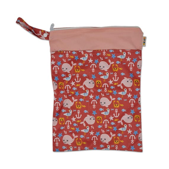 Medium Waterproof Wet Bag with Zip 30 x 40cm - Pink Whales
