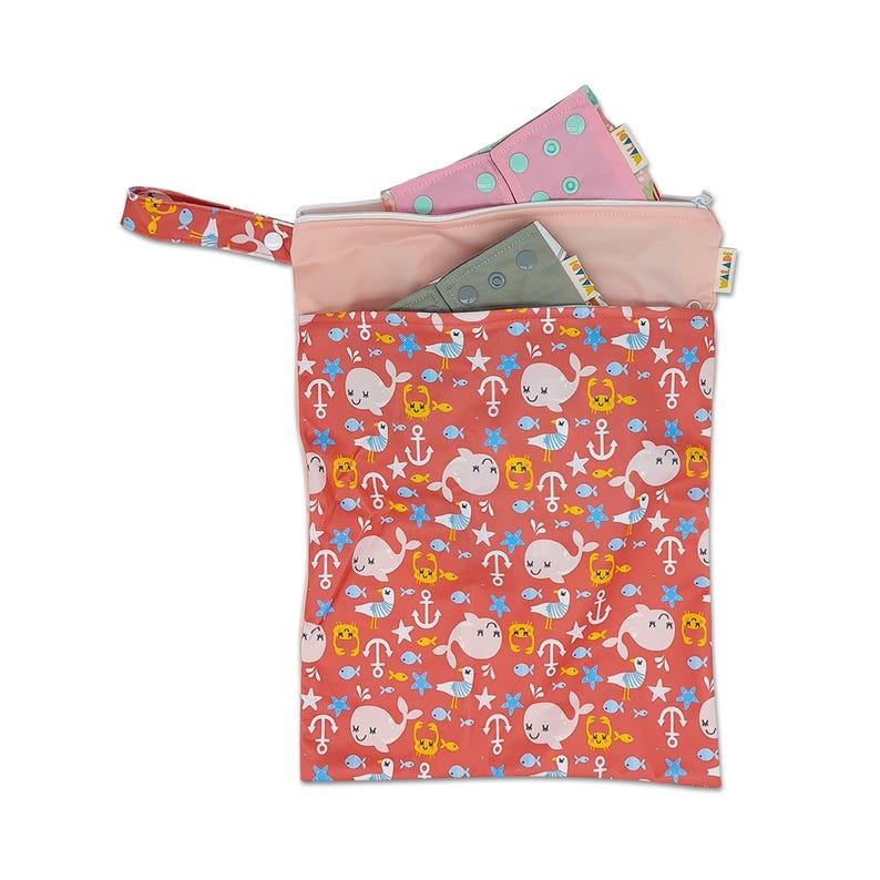 Medium Waterproof Wet Bag with Zip 30 x 40cm - Pink Whales image 3