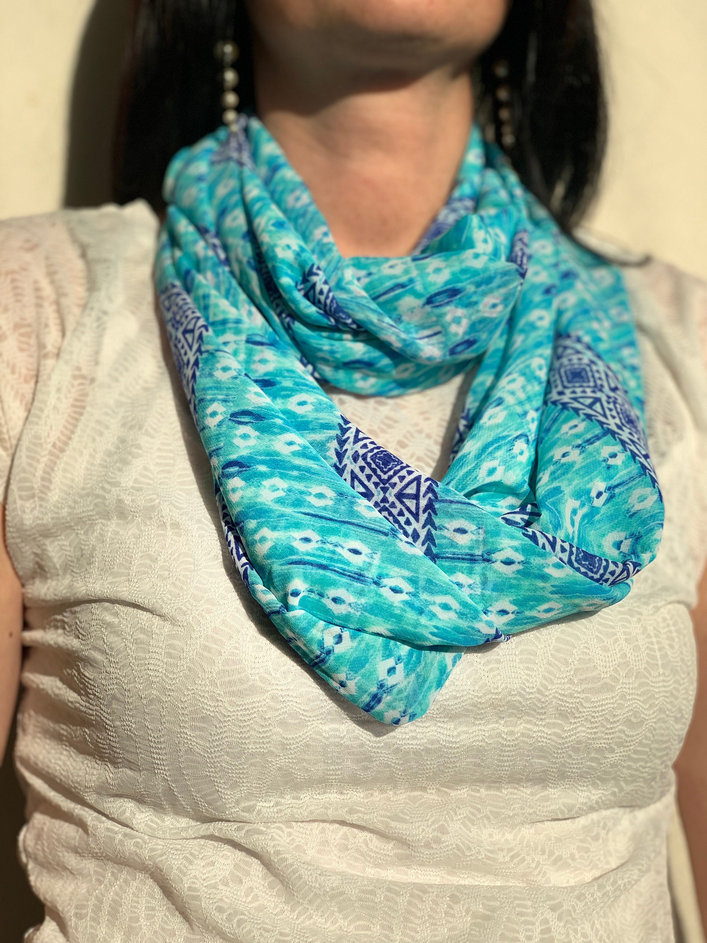 Blue scarves Patterned tunnel scarf Summer/spring scarf Etsy