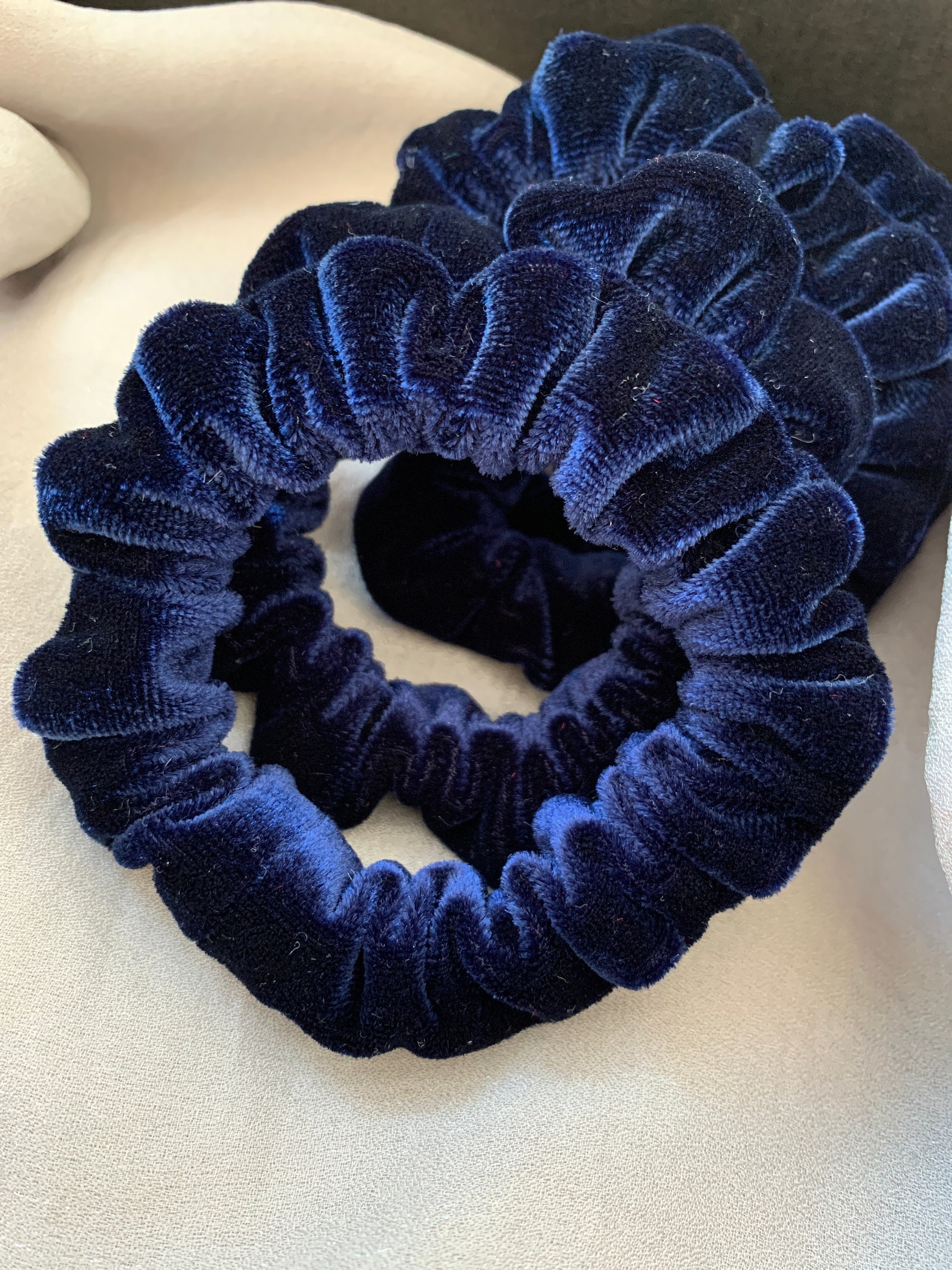 Chiffon Scrunchy Hair Accessories Big Royal Blue Velvet Scrunchies Gifts for Girls Handmade by Just Scrunchies Velvet Hair Bows