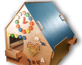 Maisonnette Montessori en bois LiL HOUSE® ; Taille L ; Maisonnette intérieure ; Maisonnette extérieure ; Jouet éducatif; Maison d'activités ; Décoration de chambre d'enfant ; Éco