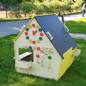 LiL HOUSE® Montessori houten speelhuis; L-maat; Binnenspeelhuis; Buitenspeelhuis; Educatief speelgoed; Activiteitenhuis; Kinderkamer inrichting; Eco