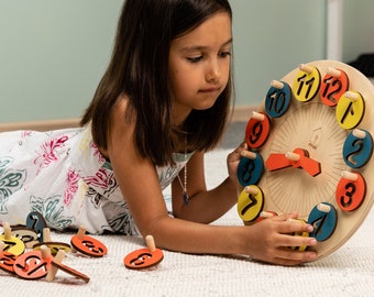 LiL HOUSE enfants horloge d’apprentissage; Jouet Montessori; Jouet éducatif; Jouet d’activité; Apprentissage préscolaire; Cadeau pour enfants; Jouet écologique en bois; Horloge pour enfants