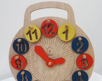 Horloge d'apprentissage pour enfants LiL HOUSE ; jouet Montessori; Jouet éducatif; Jouet d'éveil; Apprentissage préscolaire ; Cadeau pour enfants ; Jouet écologique en bois ; Horloge pour enfants