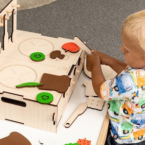 LiL HOUSE jugar cocina; Cocina portátil; Cocina de madera; Jugar a la comida; Dey de diseño Montessori; Juguete de aprendizaje de actividad educativa; Juguete ecológico natural de madera