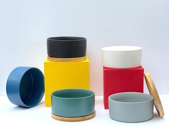 Minimalist Modern Pet Bowl with Bamboo Coaster (Custom Made)