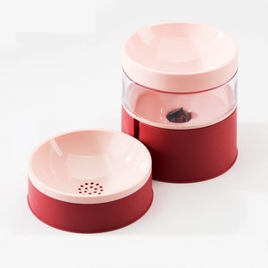 Minimalist Modern Pet Feeding and Drinking Bowl Combo Red/Pink