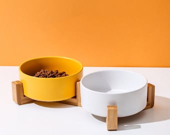 Minimalist Modern Pet Bowls with Bamboo Stand (Custom Made)