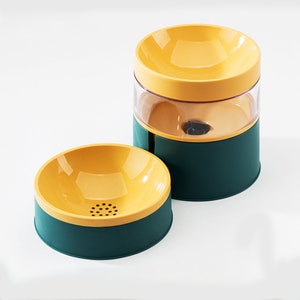 Minimalist Modern Pet Feeding and Drinking Bowl Combo Green/Yellow