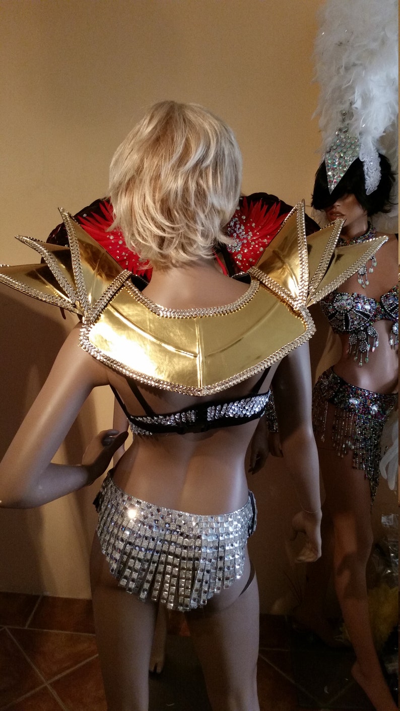Stage Performance-Brazilian Costume-Mardi Gras-Sci-Fi Carnival-Burning Man-Pride Parade Female GOLD SHOULDER PADS Chest piece Gladiator