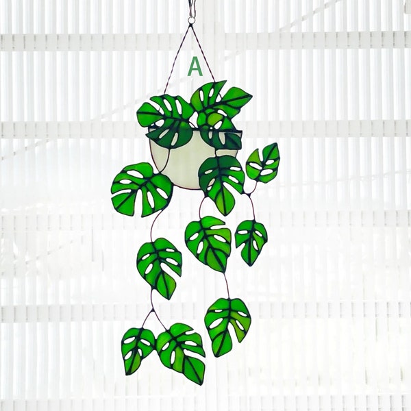 Monstera plant stained glass window hangings stained glass flowers Boho home decor window suncatcher wall window