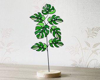 Monstera plant Stained glass Home Desktop Decorative Ornaments Plant window home Glass Plant  mother gifts gifts for her