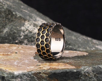 Handmade Minimalist Oxidized Silver Men's Ring Honeycomb | Etsy