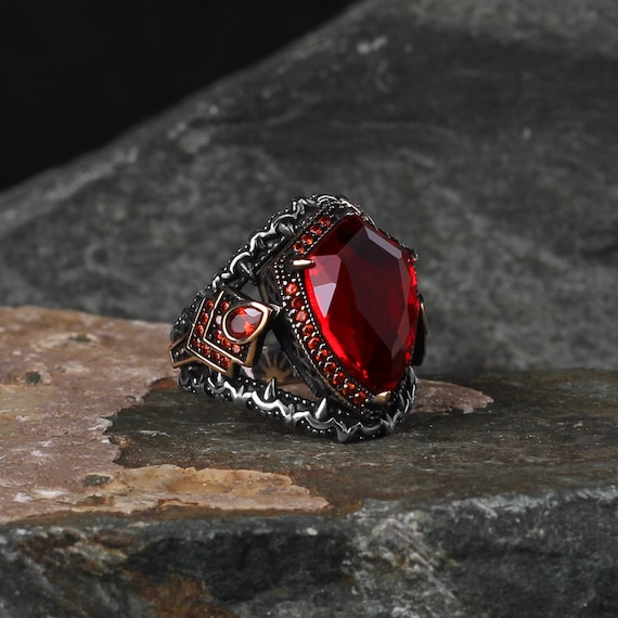 925 Sterling Silver Mens Ring Garnet Men Silver Ring Silver - Etsy