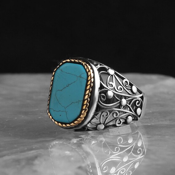 Mens silver ring on sale with turquoise stone